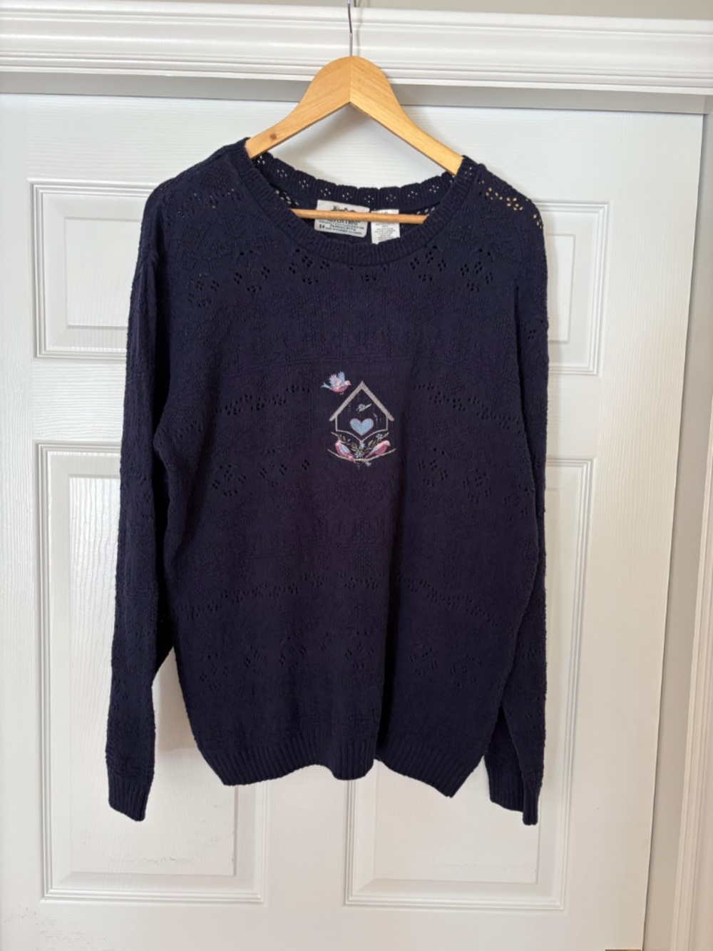 VTG Northern Reflections Parkhurst Knit Sweater Embroidered Birdhouse Sz Lg